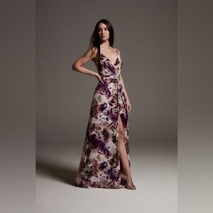 White by Vera Wang Purple Floral Wrap Maxi Dress